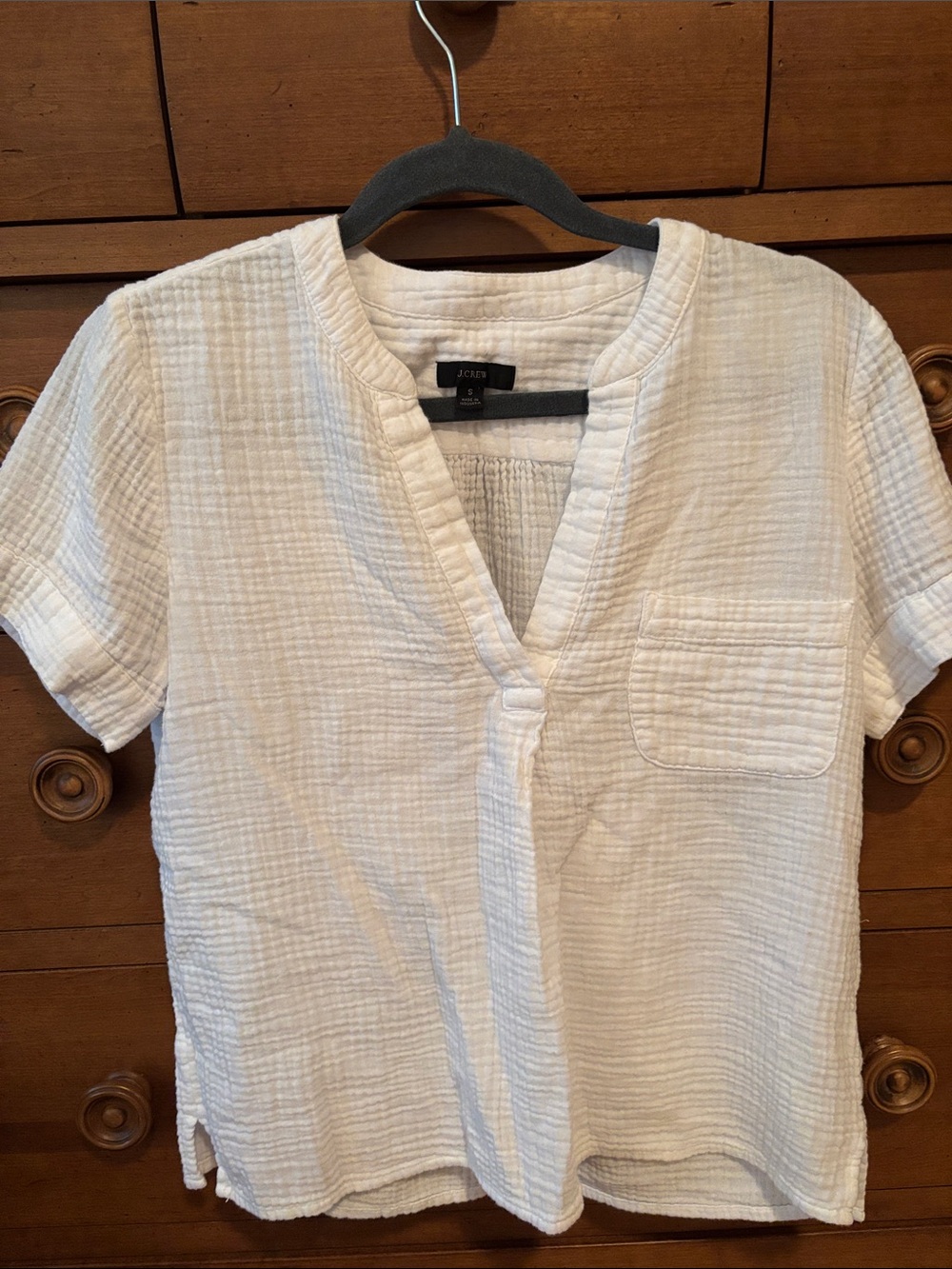 J. Crew White Textured Short-Sleeve Shirt Colton gauze beach top small